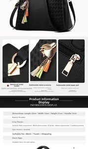 Dimensions de ce sac à main noir en cuir PU avec détails sur les finitions dorées et l'anse