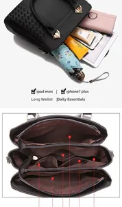 Structure interne du sac en cuir noir avec compartiments pour iPad et accessoires