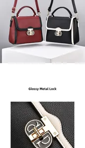 Détail du fermoir en métal doré brillant et texture litchi sur sac à main femme