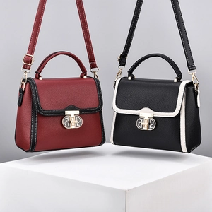 Sac À Main Bandoulière Femme Cuir PU Grainé Couleur Contrastée Grande Capacité Élégant Sac À Main Avec Serrure Dorée