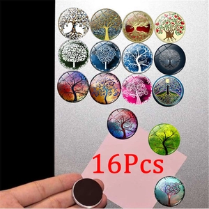 16-piece set of Tree of Life glass magnets with round cabochon design and magnetic back