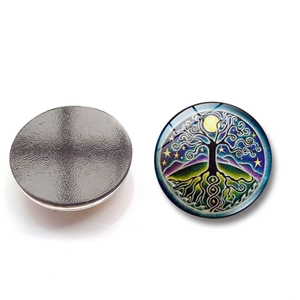 Detail view of 25mm Tree of Life glass fridge magnet with magnetic back for home decor