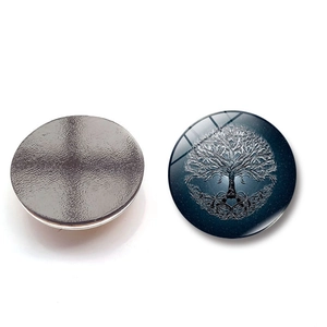 Detailed front and back view of 25mm Tree of Life magnetic glass fridge sticker