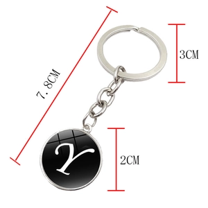 Porte-clés en métal argenté avec pendentif lettre Y en verre, 7,8cm pour les sacs