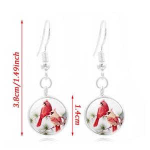 Red cardinal bird earrings in alloy setting with dimensions of 3.8cm length and 1.4cm diameter