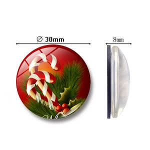30mm glass dome Christmas fridge magnet with candy cane and pine needle festive design
