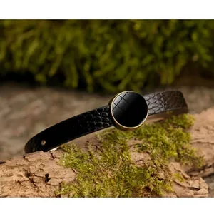 Vintage PU Leather Bracelet With Round Alloy Glass Pendant Adjustable Buckle Retro Woven Wristband For Men Women