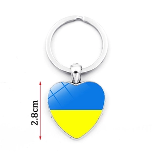 Porte-clés cœur drapeau de l'Ukraine en verre cristal avec anneau en métal, 2,8 cm