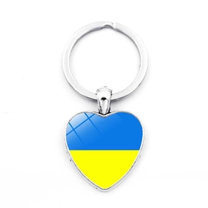 Porte-Clés Coeur Drapeau Ukraine Pendentif Alliage Zinc Verre Emblème National Patriotique Accessoire Pour Hommes Femmes
