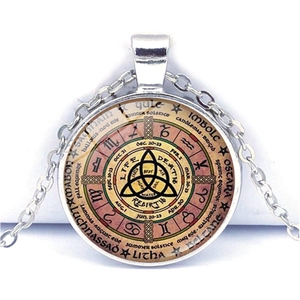 Collier pendentif en verre Roue de l'Année Wiccan avec chaîne argentée rétro