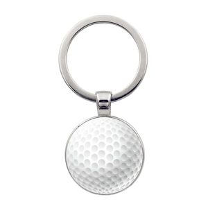 Llavero de pelota de golf con textura realista de hoyuelos y anillo de metal pulido