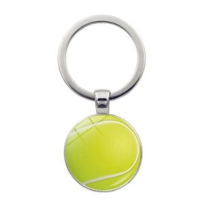 Llavero de tenis con colgante de cúpula de vidrio y aro plateado para deportistas