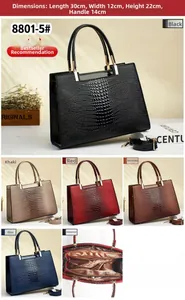 Detailed size chart and multi-color options for crocodile pattern crossbody handbag