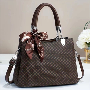 Women Handbag PU Leather Plaid Pattern With Satin Scarf Decor Retro Top Handle Crossbody Bag Elegant Casual Style
