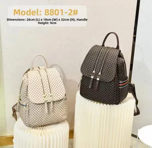 Detailed dimensions of geometric pattern backpack with twin zipper and flap design
