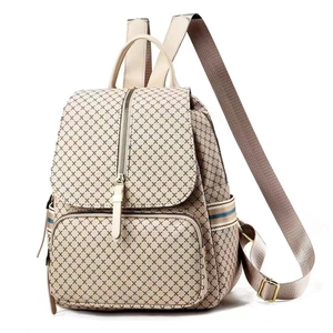 Women Large Capacity PU Leather Backpack Fashion Vintage Geometric Pattern Travel Rucksack Waterproof Elegant Ladies School Bag
