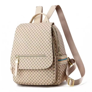 Women's stylish large capacity travel backpack with geometric X-pattern and striped straps