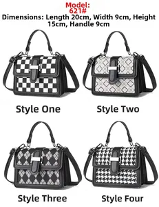Detailed dimensions of four patterned mini crossbody bags with size 20x9x15cm display