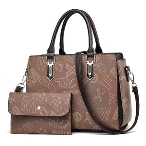 Ensemble sac à main marron imprimé avec portefeuille assorti et grande capacité