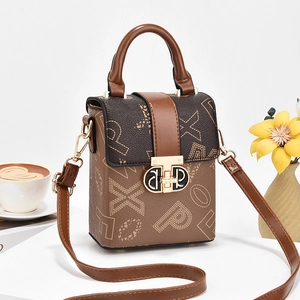 Chic brown monogram crossbody bag with gold hardware and top handle for women