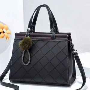 Quilted Handbag PU Leather Large Capacity Fashion Tote For Women Crossbody Shoulder Bag With Fur Ball Pendant