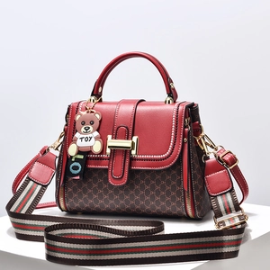 Fashion patchwork crossbody bag with DH monogram texture and cute bear pendant accessory