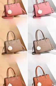 Collage of fashion tote bags in smooth and croc textures with pompom charms