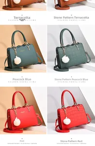 Detail view of large capacity handbags in smooth and stone textures with gold ring handles