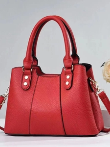 Large capacity red lychee pattern PU leather tote bag for women with shoulder strap