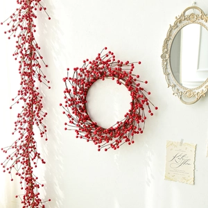 Christmas Artificial Red Berry Wreath Holiday Wall Hanging Decoration Gold Berry Vine Garland For Front Door Home Decor