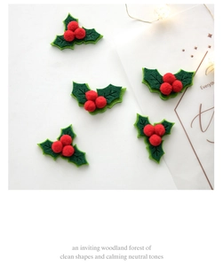 5-piece set of felt holly leaves and red berry Christmas DIY decorative accessories