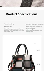 Detailed dimension chart showing size and internal structure of this plaid tote bag