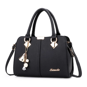 Bolso de Mano para Mujer de Cuero PU con Textura de Lichi Gran Capacidad Bolso de Asa Superior con Colgante de Perla