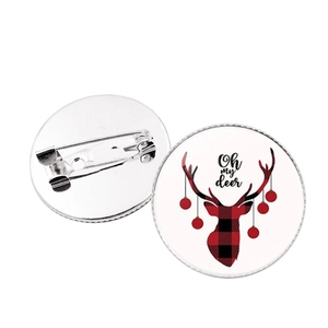 Christmas red buffalo plaid reindeer tinplate badges with metal pin back set