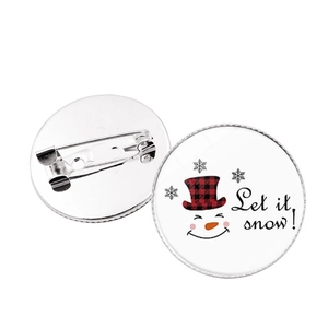Front and back view of Christmas snowman brooch with red plaid hat and pin closure