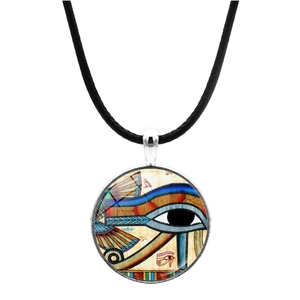 Eye Of Horus Egyptian Myth Pendant Necklace Round Glass Cabochon Zinc Alloy Vintage Retro Ethnic Jewelry For Unisex