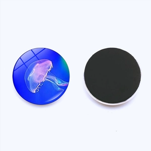 Colorful ocean jellyfish crystal glass fridge magnet showing front and magnetic back view