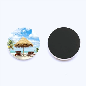 Aimant de réfrigérateur en verre cristal avec décor de plage et dos magnétique
