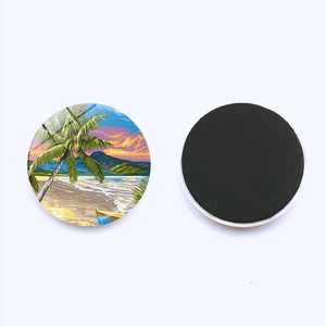 Aimant de réfrigérateur en verre plage tropicale avec cocotiers et coucher de soleil