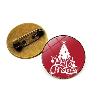 Front and back detail of Christmas brooch with Merry Christmas tree on red plaid