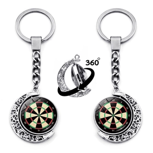 Creative Rotating Dartboard Keychain Zinc Alloy Hollow Crescent Moon Sport Theme Double Sided Spinning Key Ring Gift For Men Women