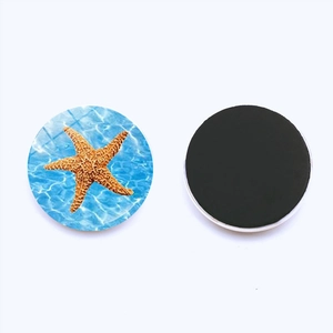 Front and back view of round starfish crystal glass fridge magnets with magnetic backing