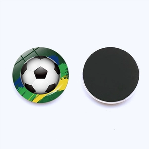 Front and back view of 25mm soccer crystal glass magnetic fridge sticker with football pattern