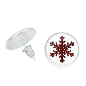 Christmas Stud Earrings Alloy Glass Cabochon Buffalo Plaid Snowflakes Reindeer Pattern Holiday Party Jewelry For Women