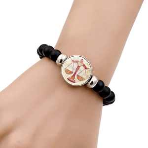 Luminous Libra zodiac black beaded bracelet with matte finish and silver metal accents