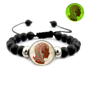Glow-in-the-dark luminous constellation bracelet with black beads and adjustable rope