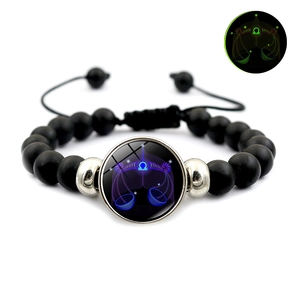 Luminous 12 Zodiac Constellation Beaded Bracelet For Men Women Resin Glass Adjustable Drawstring Night Glow Jewelry Gift