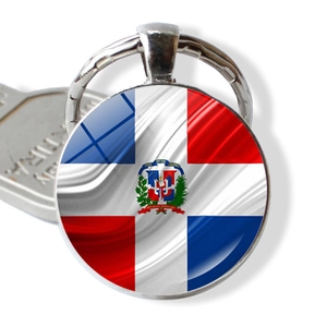 Dominican Republic Flag Keychain Round Glass Cabochon Zinc Alloy National Emblem Souvenir Key Ring For Travel Gift Men Women Jewelry