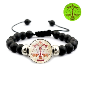Luminous 12 Constellations Beaded Bracelet For Men Women Adjustable Black Matte Resin Glass Zodiac Sign Glow In The Dark Ethnic Jewelry