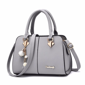 Elegant grey leather tote bag with lychee texture and detachable shoulder strap for women